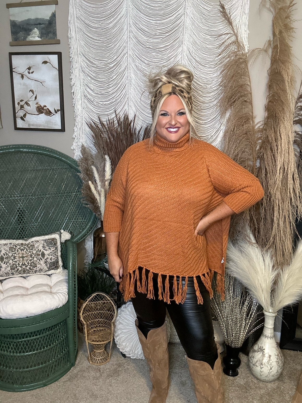 Turtleneck Poncho Sweater in Orange